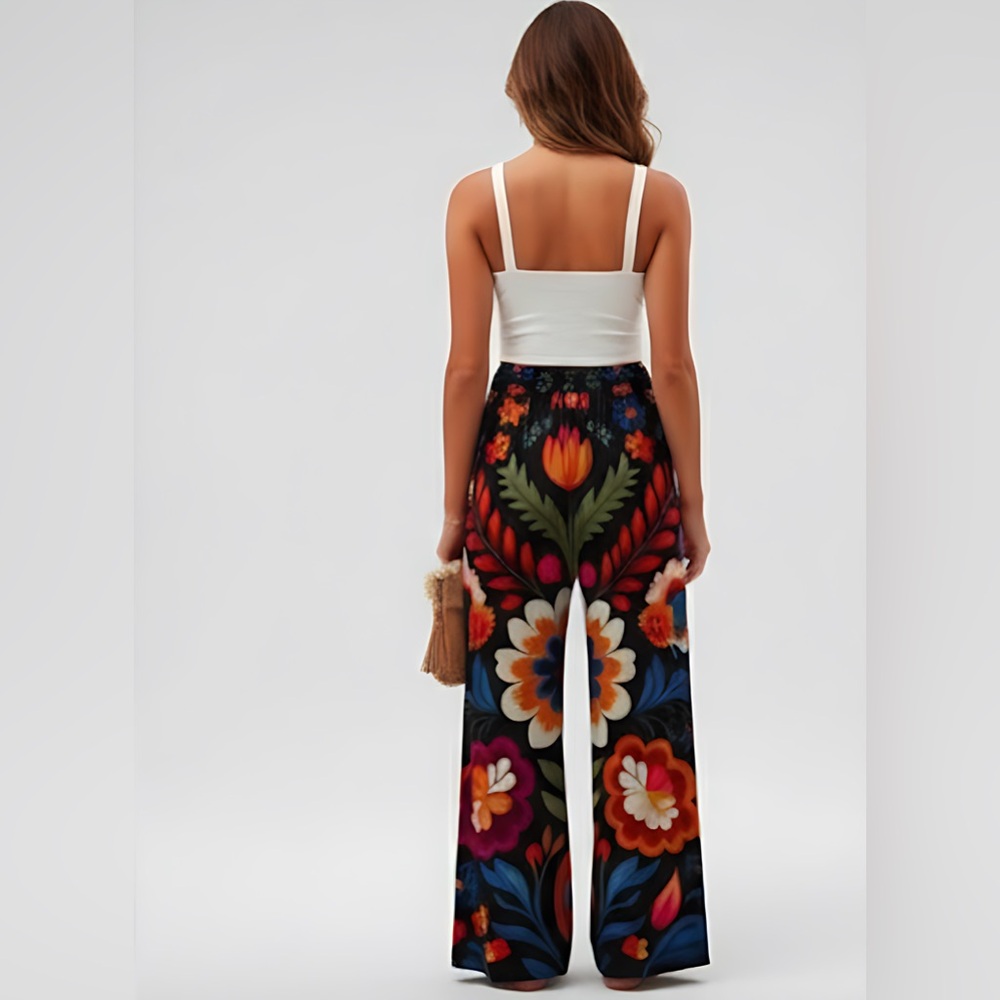 Boho Loose Floral Print Wide Leg Pants - Picture 3 of 5